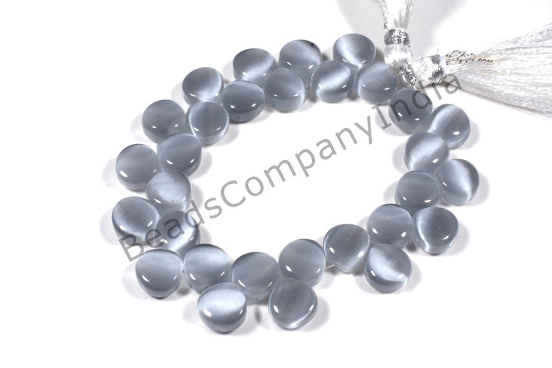 Grey Cat Eye Hydro Quartz Heart Shape Strand 148 Cts BCI#123 10x10 MM Size Grey Cat Eye Hydro Quartz Smooth Heart Shape Beads