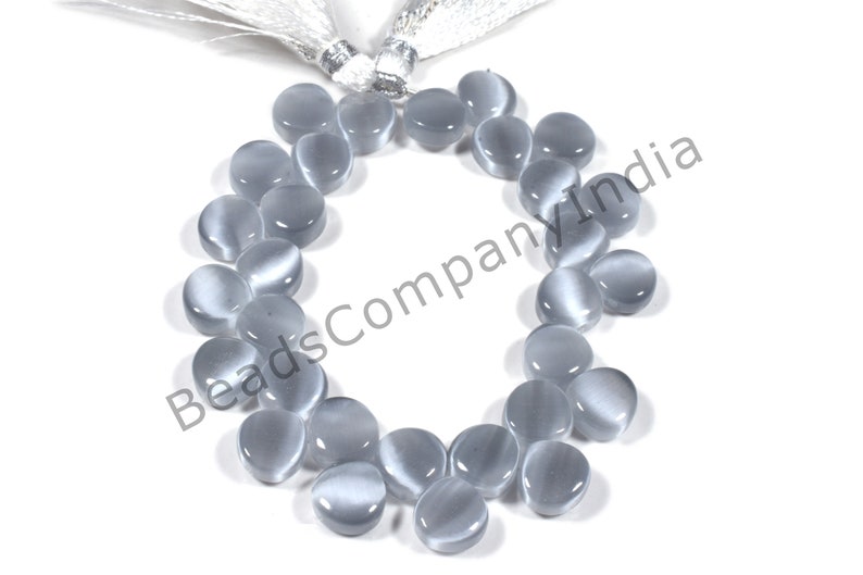Grey Cat Eye Hydro Quartz Heart Shape Strand 148 Cts BCI#123 10x10 MM Size Grey Cat Eye Hydro Quartz Smooth Heart Shape Beads