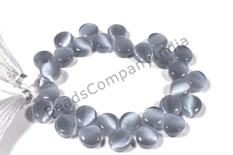Grey Cat Eye Hydro Quartz Heart Shape Strand 148 Cts BCI#123 10x10 MM Size Grey Cat Eye Hydro Quartz Smooth Heart Shape Beads