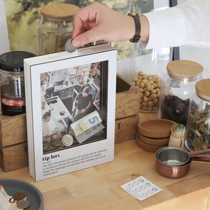 Personalized Tip Box, Custom Photo Tip Box, Tip Jar for Coffee Shop, Tip Jar for Restaurants, Tip Jar for Musicians, Custom Wooden Tip Box