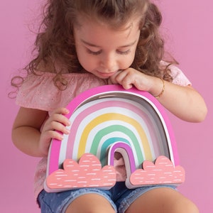 Custom Name Colorful Rainbow Money Box, Personalized Colorful Rainbow Decor, Boho Rainbow, Rainbow Custom Name Nursery Decor, Gift for Baby