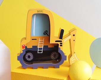 Personalized Excavator Piggy Bank, Bulldozer Custom Name Money Box, Tractor Piggy Banks for Boys Personalized, Construtction Vehicle, Digger