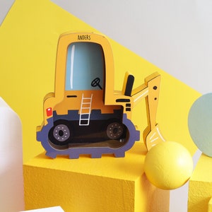 Personalized Excavator Piggy Bank, Bulldozer Custom Name Money Box, Tractor Piggy Banks for Boys Personalized, Construtction Vehicle, Digger