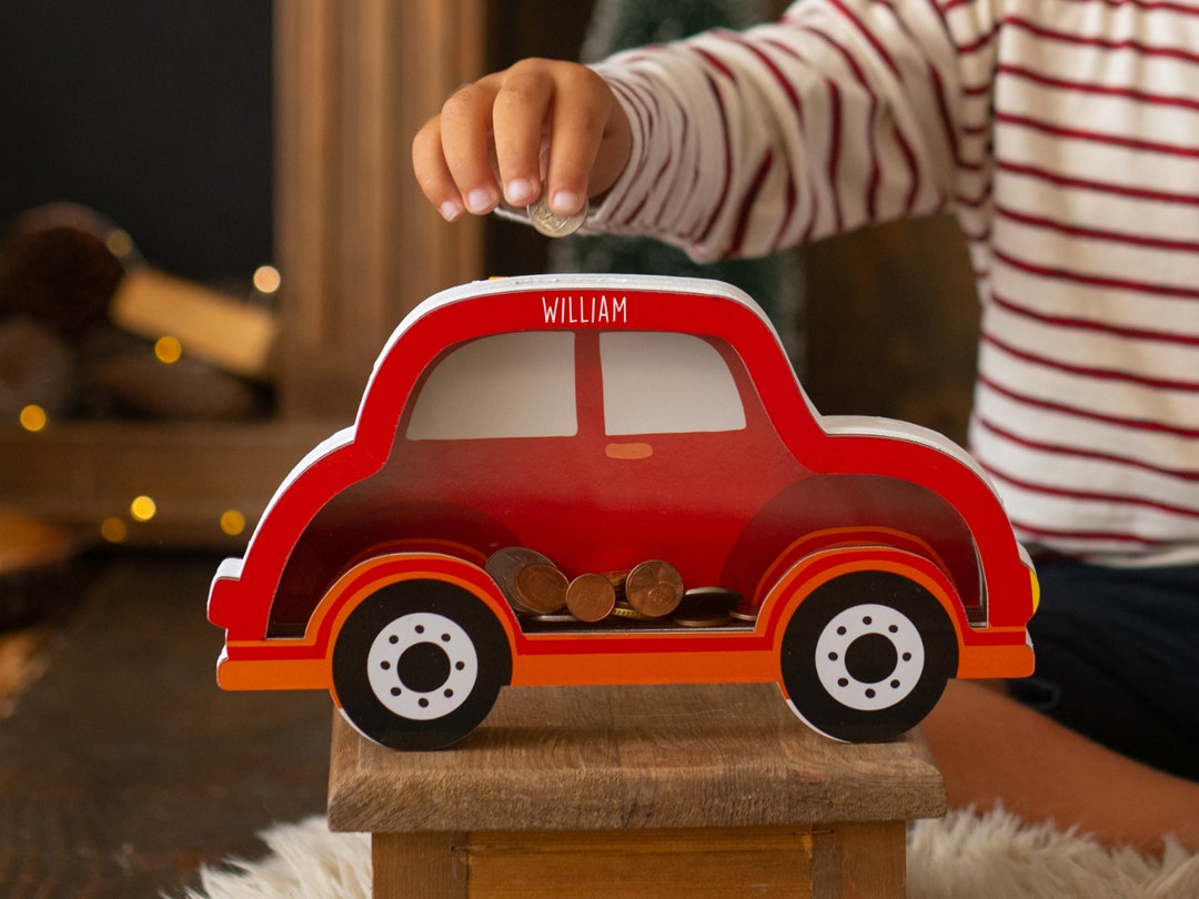 Personalized Car Piggy Bank, Car Custom Name Money Box, Custom Wooden Car, Montessori Piggy Bank