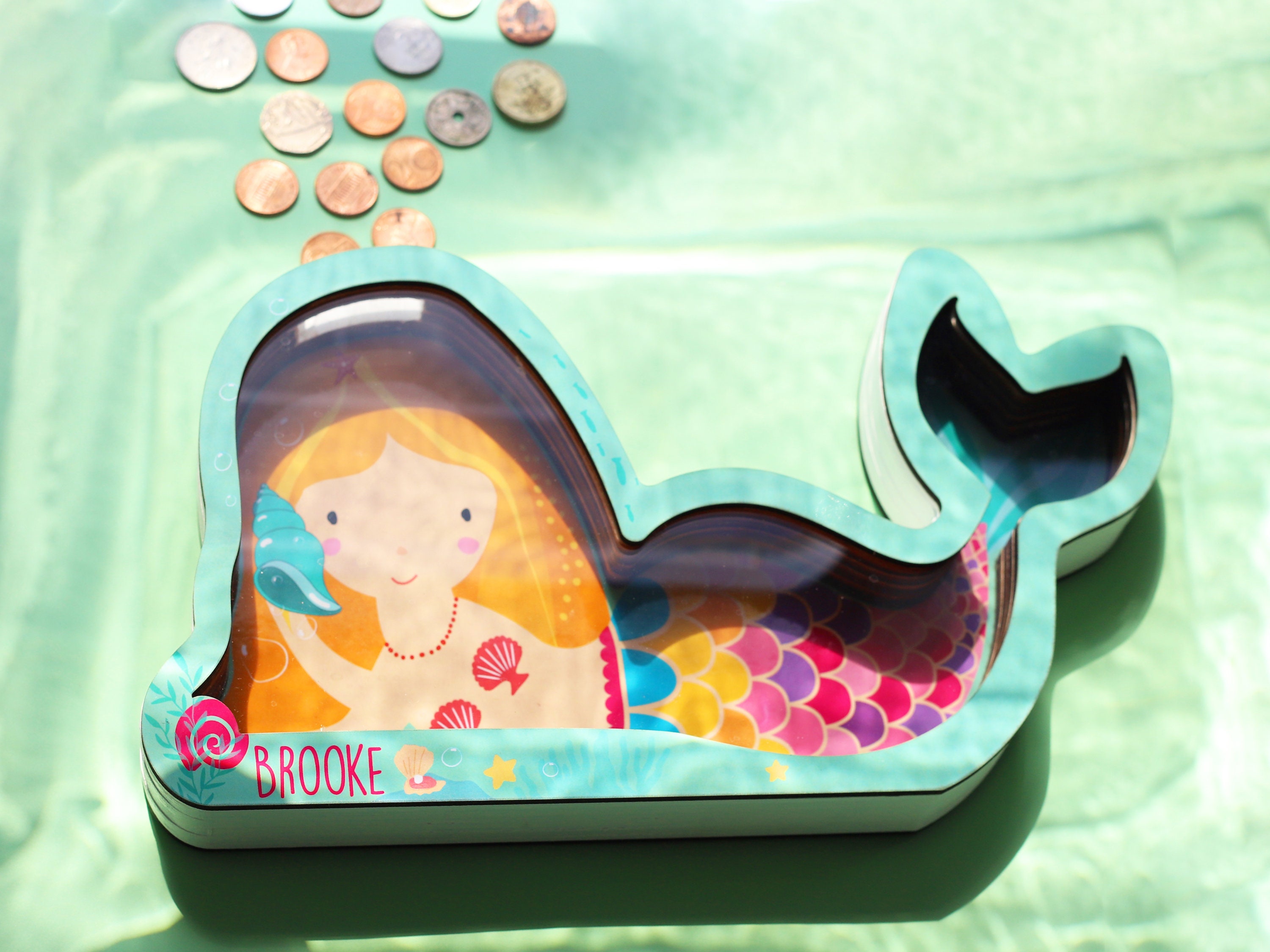 Custom Name Mermaid Piggy Bank Personalized Mermaid Money Etsy