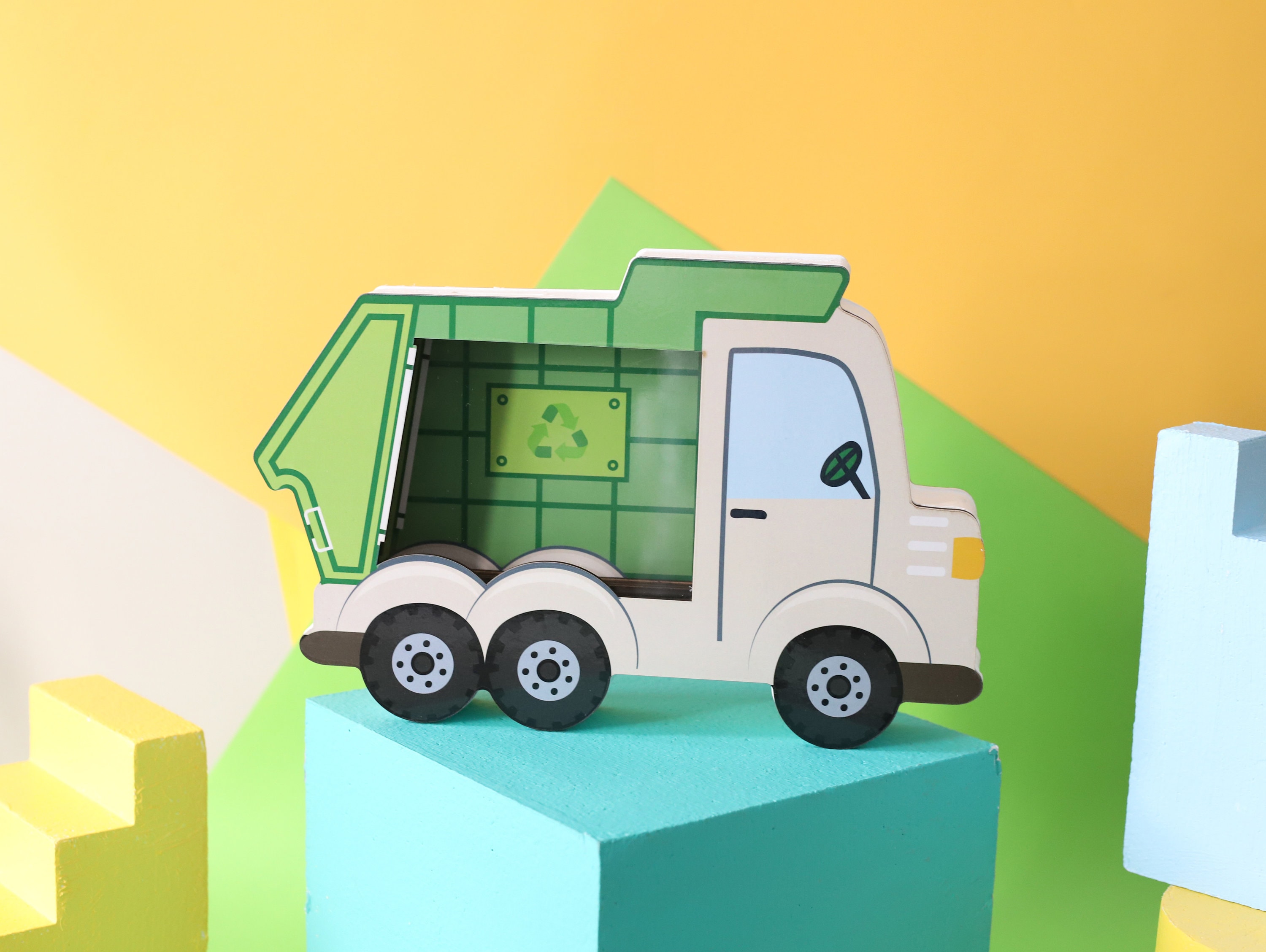 Personalized Garbage Truck Piggy Bank Custom Name Money Box