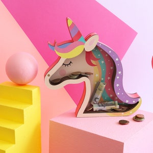 Unicorn Personalized Piggy Bank, Unicorn Custom Name Money Bank, Unicorn Nursery Decor, Kid's Playroom Decor, Unicorn Birthday Gift, image 8
