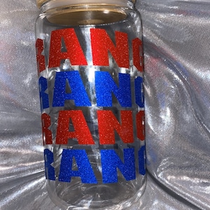 New York Rangers 16oz glass can w/lid and straw