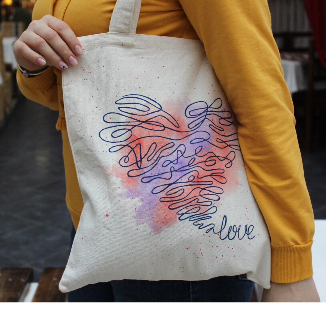 Canvas bag with watercolor painting Etsy