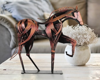 Handmade Metal Horse Sculpture: Rustic Home Decor Art