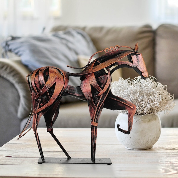 3D Metal Art Horse Statue Decor -100% Handmade Horse Sculpture Handicraft,Rustic Metal Statue Decorations Gift for Home Office (Pearl Brown)