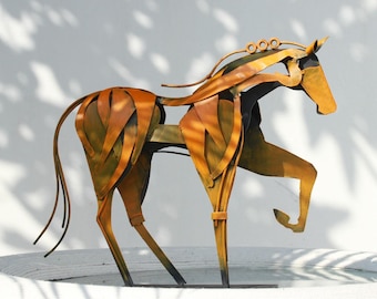 Handmade Metal Horse Sculpture Rustic Painted Iron Art Unique Iron Decor Gift