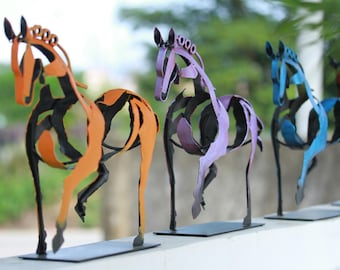 Custom Metal Horse Sculpture: Handmade Painted Iron Art