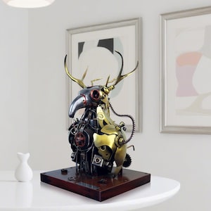 Cyberpunk 3D Decor, Handcrafted Recycled Metal AI Sculpture, Sci-fi Gift for Him, Futuristic Tech Desk Art, Eco-Friendly Handmade Gift