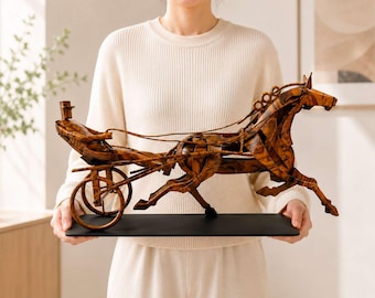 Custom Water-Dyed Horse Chariot Sculpture | Abstract Metal Art Decor
