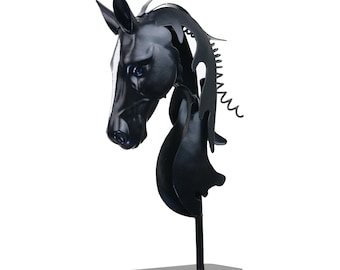 Handmade Artwork Metal Horse Sculpture: Rustic Tabletop Decor Black 8 inch