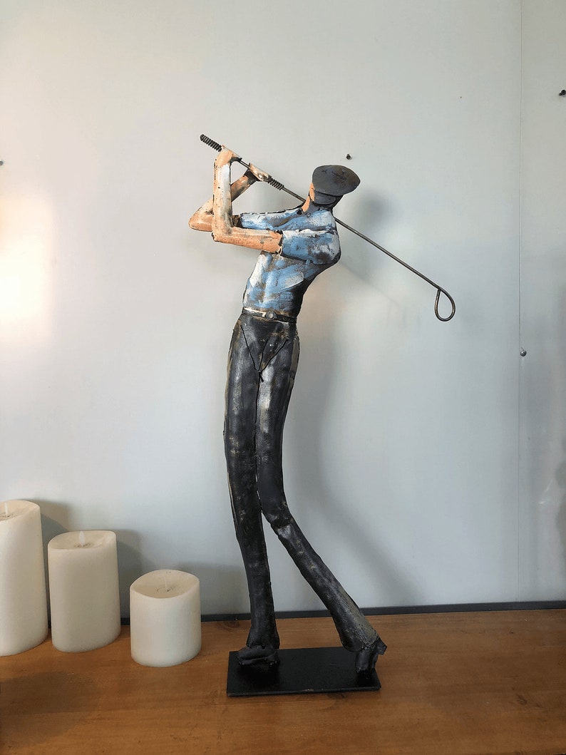 3D Metal Art Golfer Statue Decoration 100 Handmade Golfer Etsy