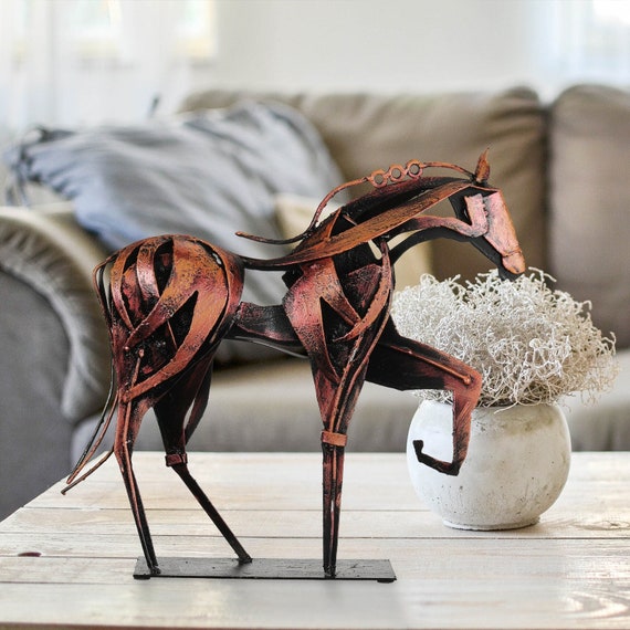 HORSE 油絵アート 3D Metal Art Horse Statue Decor -100% Handmade Horse