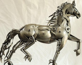 Handmade Recycled Metal Horse Sculpture: Rustic Home Decor