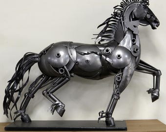 Handmade Recycled Metal Horse Sculpture: Rustic Home Decor