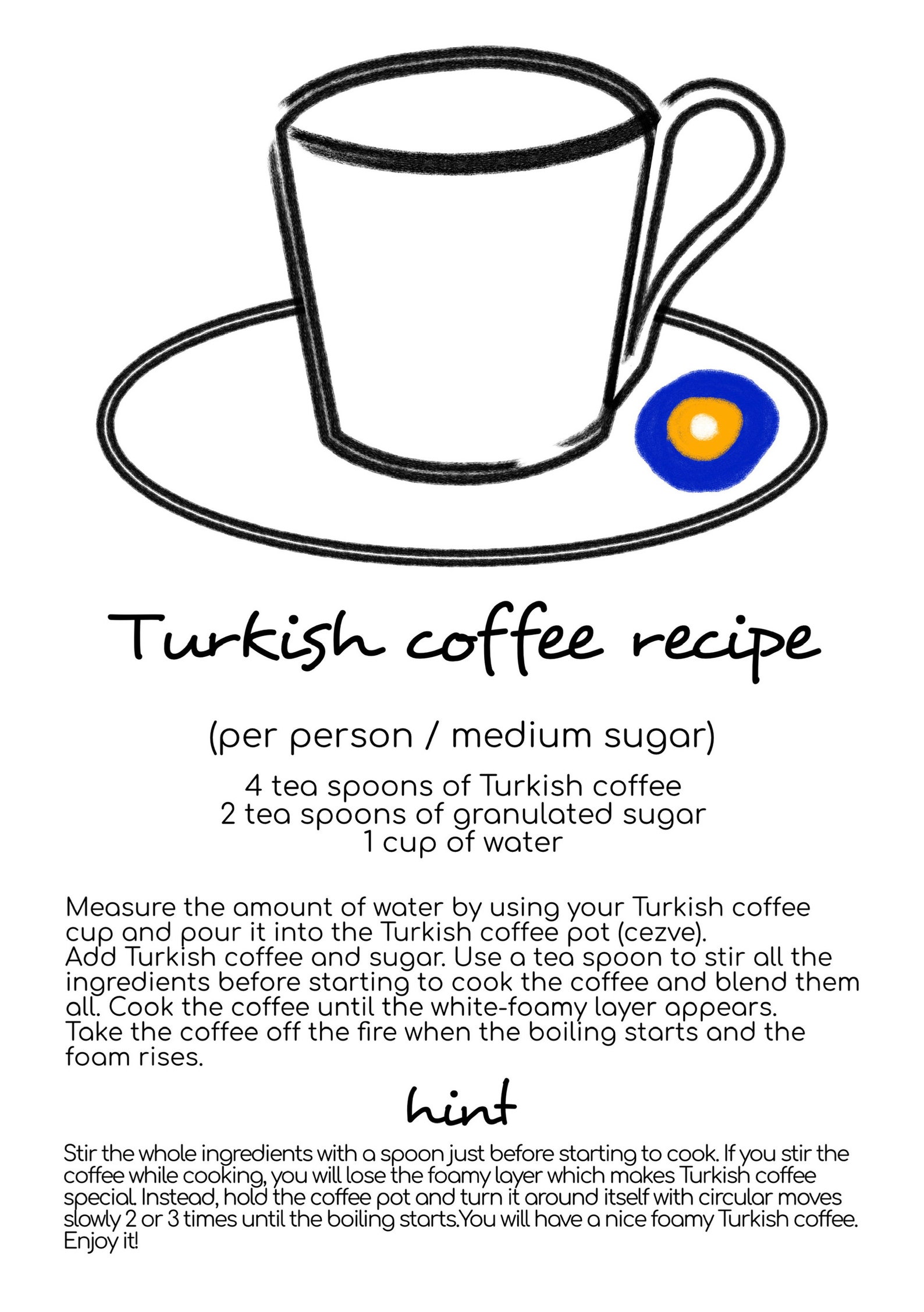 Turkish Coffee Recipe Digital Poster İngilizce Türk Kahvesi Etsy