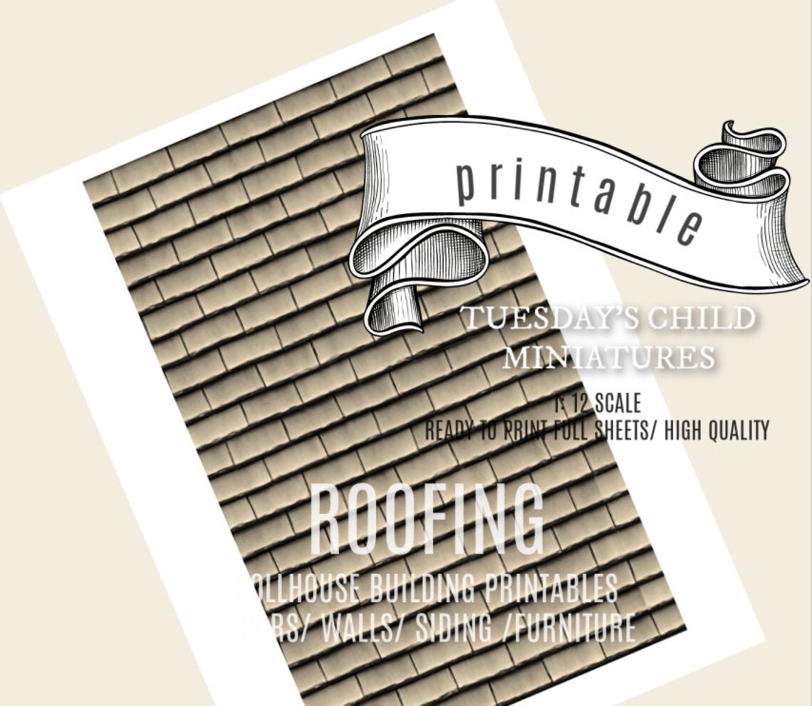 Miniatures digital dollhouse roof tiles building printables | Etsy