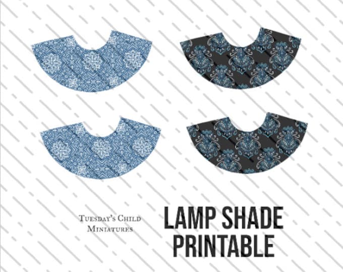 Miniatures Lamp Shade Printable, Blue, Damask Denim, Miniature ...