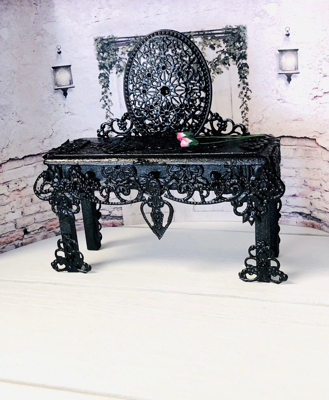 Goth table Dollhouse Miniature gothic style Tudor Medieval Etsy