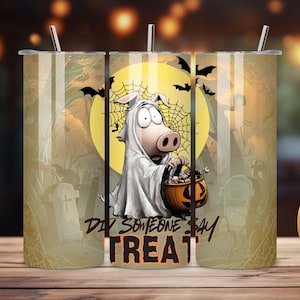 Funny Halloween Pig 20oz Png, Cute Farm Animal Halloween 20 Oz Skinny Sublimation Tumbler PNG, Cute Spooky Pig Tumbler Design Download
