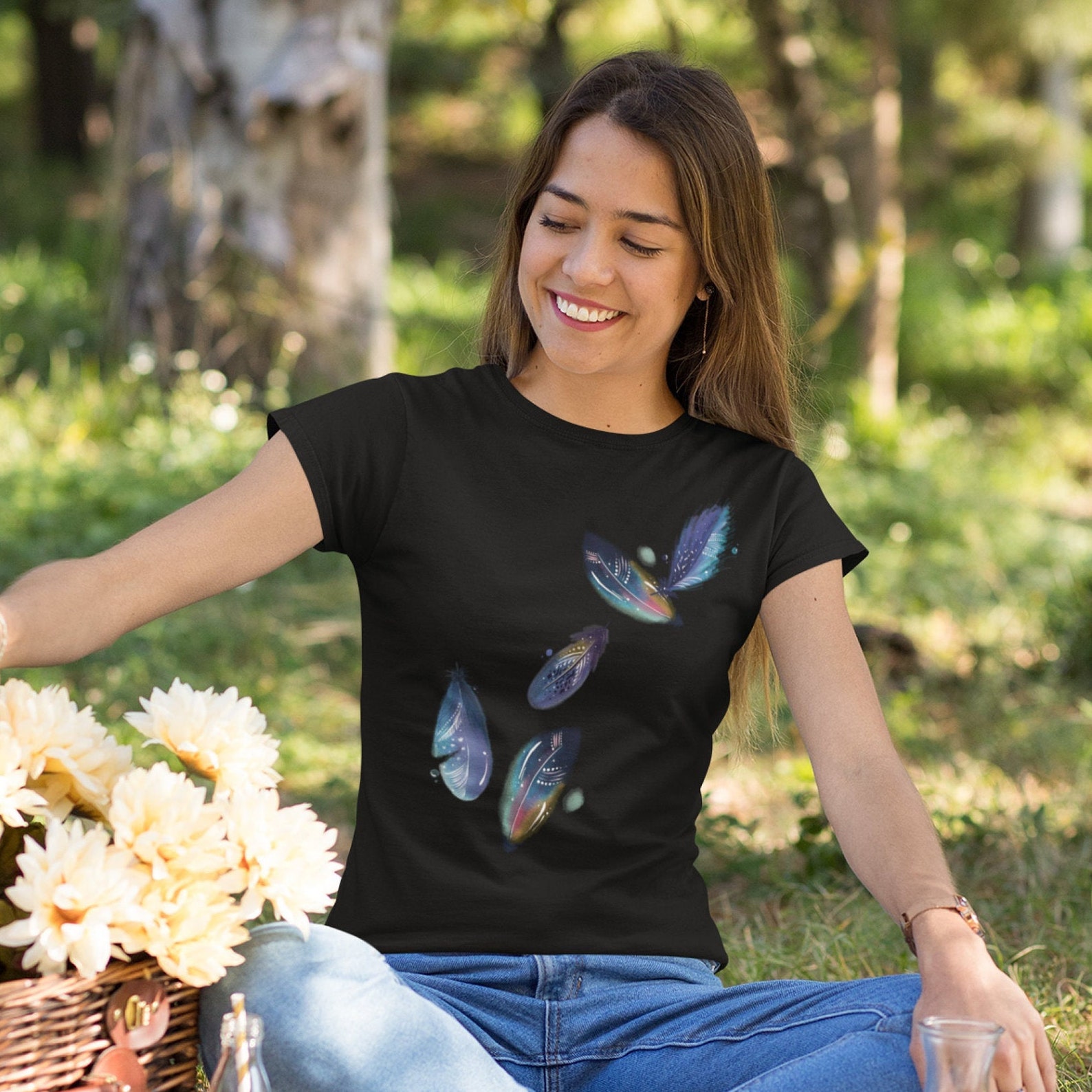 Womens Feather Shirt Feather Birds Shirt Native Feather Etsy