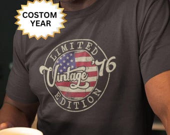 50th Birthday Shirt for Men, 1976 Vintage Graphic Tee, Limited Edition Flag Shirt