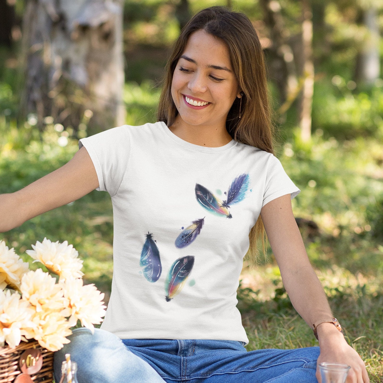 Womens Feather Shirt Feather Birds Shirt Native Feather Etsy