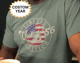 70th Birthday Gift: Custom 1956 Birthday Flag T-Shirt