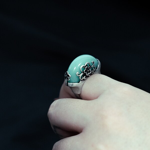 Korean Traditional Style Adjustable Stone Garakji Ring [01 Aventurine]