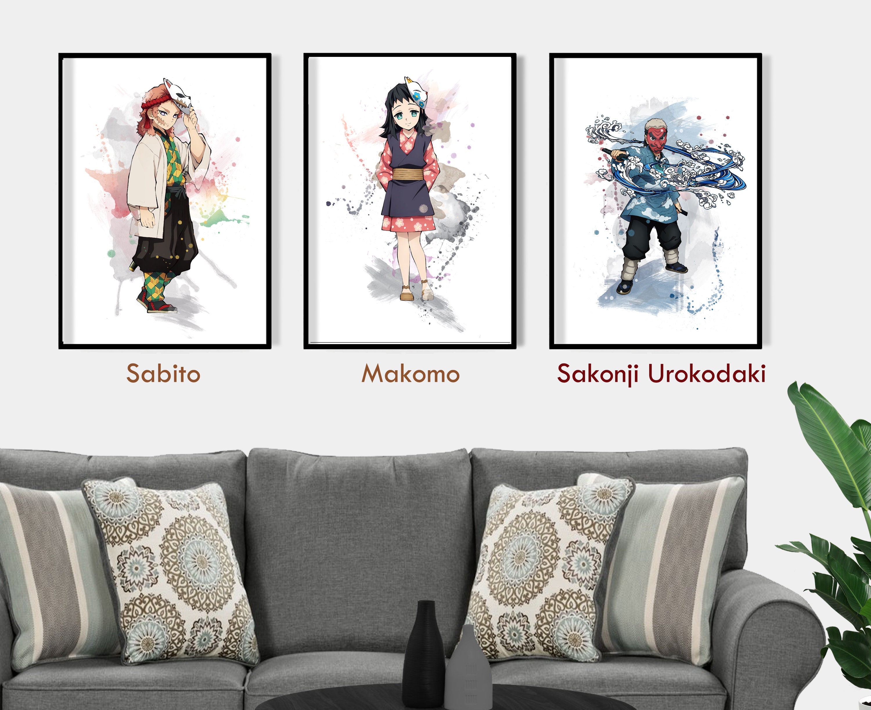 Anime Poster Kimetsu no Yaiba Canvas Wall Art HD Print Wall Picture Artwork  for Home Room Decoration Boy Gift 12x16in (With Frame, L01-3042)