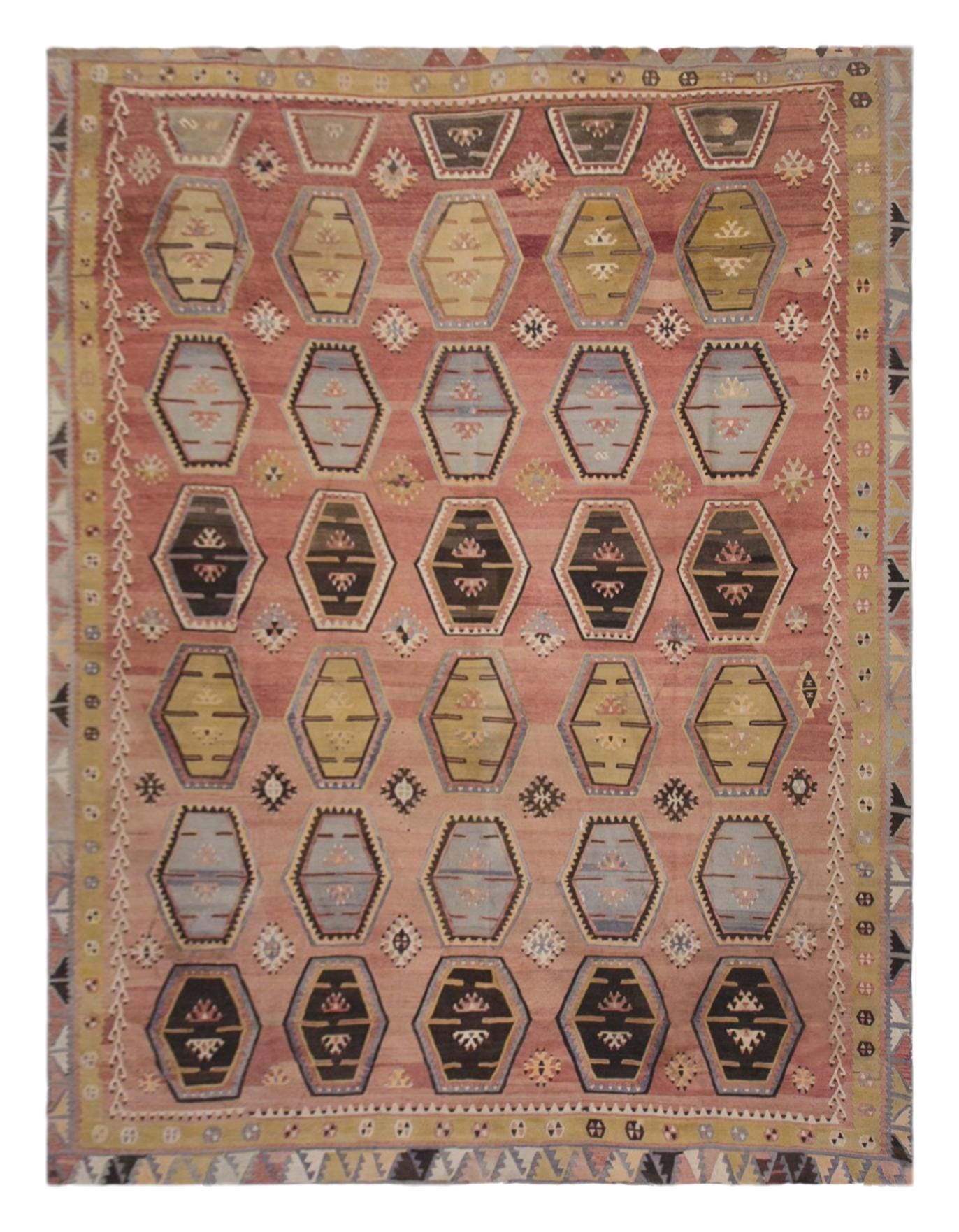 ヴィンテージ シバス キリム、9x12 ラージ キリム、70 年前のキリム