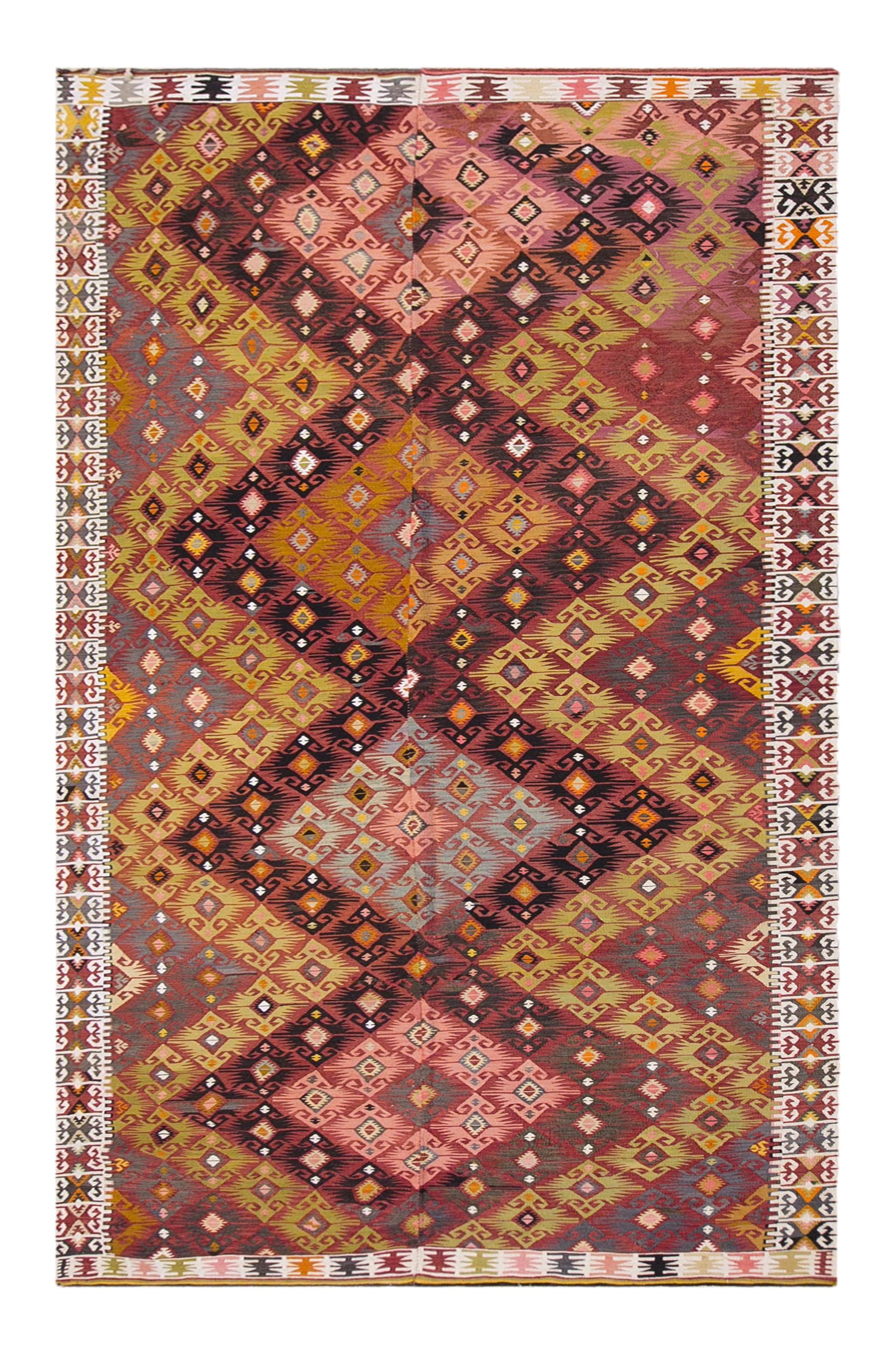 Vintage Adana Kilim Rug, Handwoven Wool, Anatolian Tribal Design