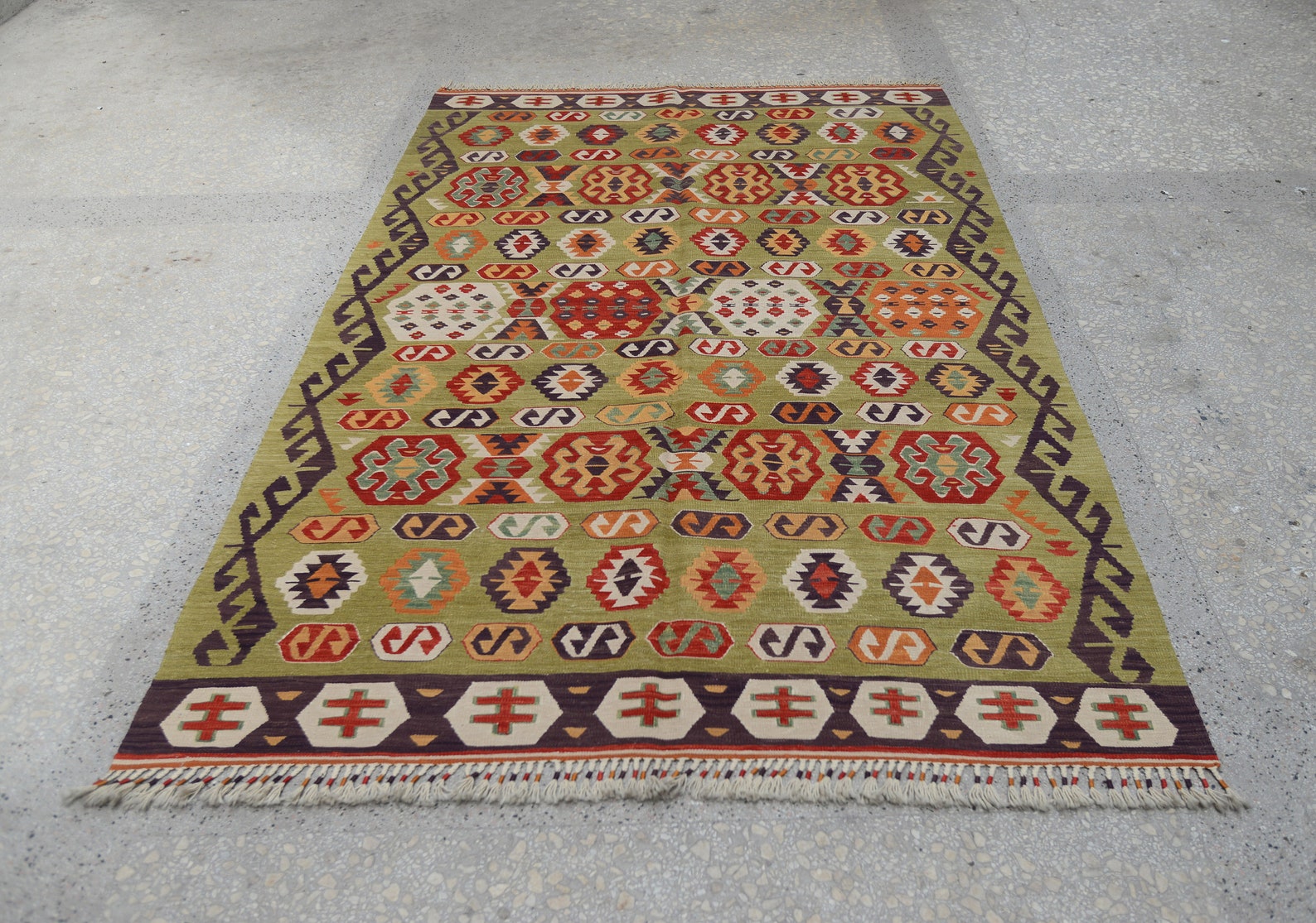 Pictorial Kilim Rug,7.4 X 5 Ft, Turkish Kilim Rug, Modern Kilim Rug