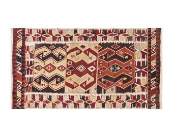 Vintage Turkish Kilim Rug, Handwoven Wool, 3.1 x 5.10 ft
