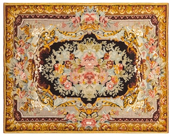 Vintage Floral Medallion Kilim Rug, Handwoven Wool, 7.3 x 10.6 ft