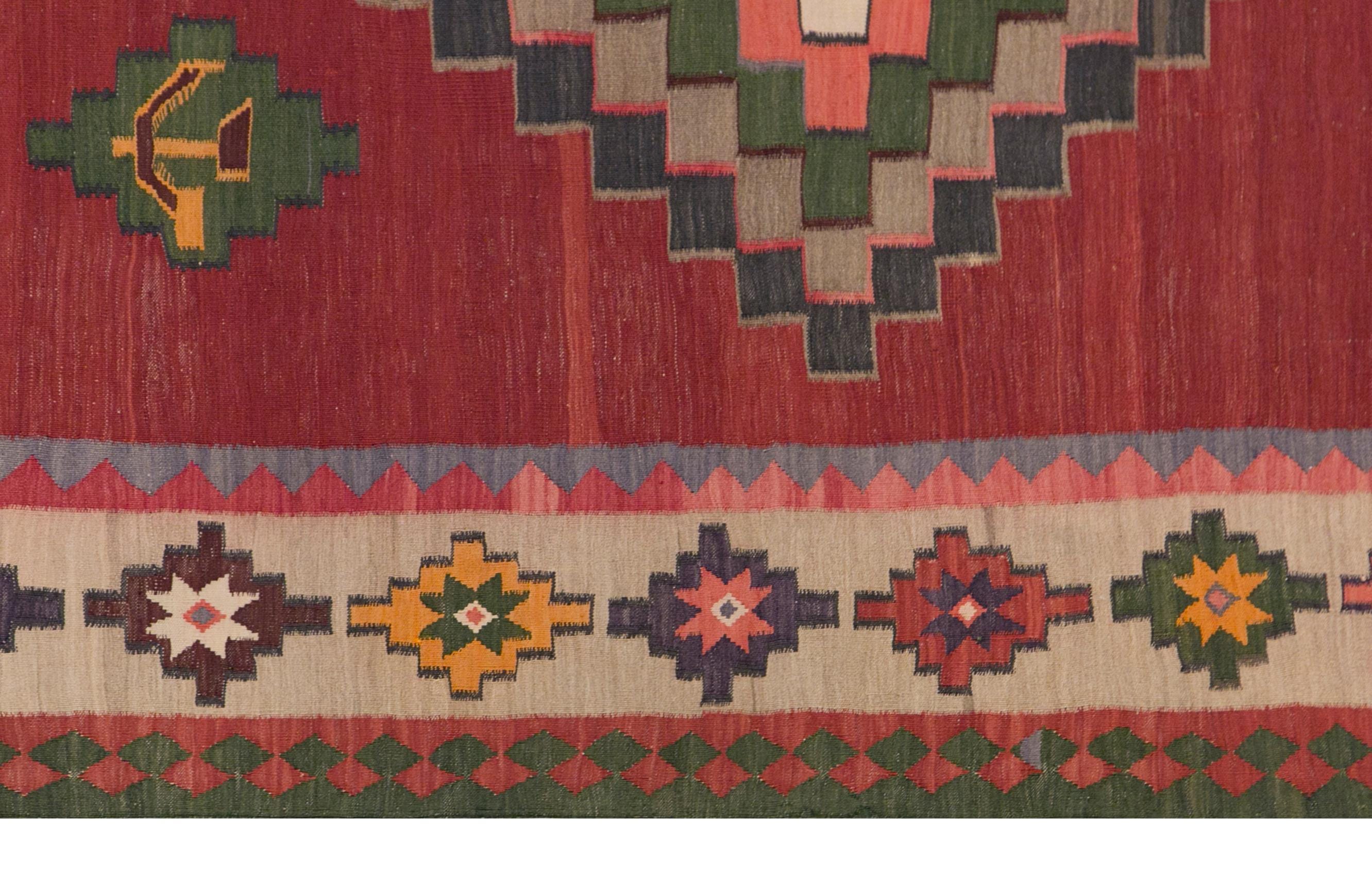 ヴィンテージ コーカサス キリム、177 x 315 cm、6 x 10'4 フィート