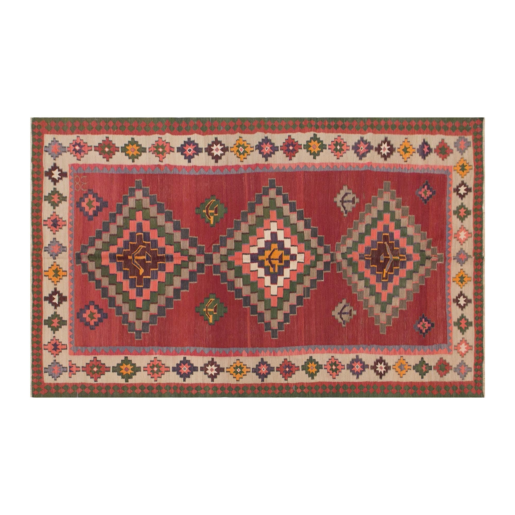 アンティークコーカサス キリム ヴィンテージ コーカサス キリム、177 x 315 cm、6 x 10'4 フィート