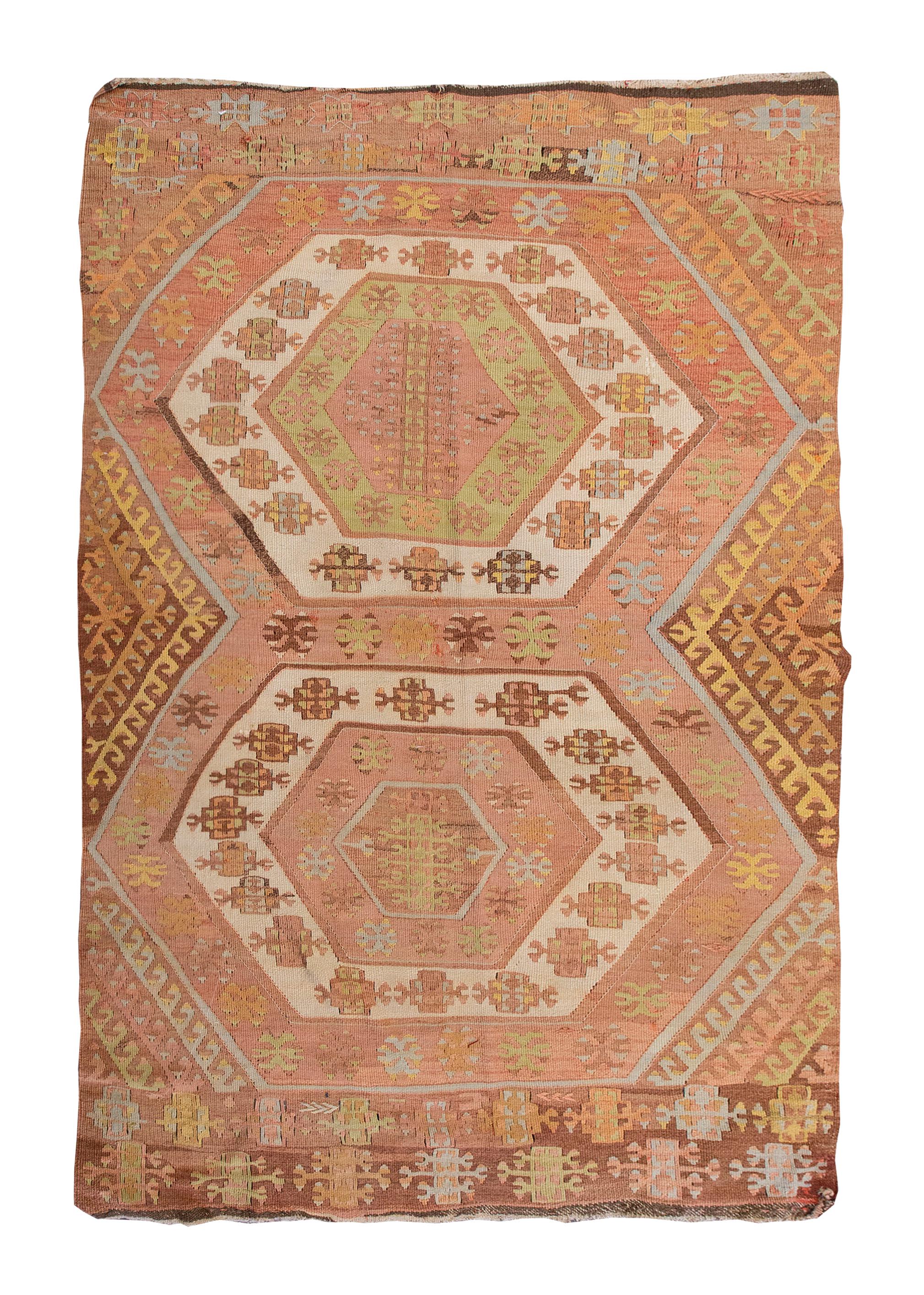 Vintage Konya Otamış Kilim Rug, 3.6 X 5.4 Ft, 1960s Handwoven Wool 
