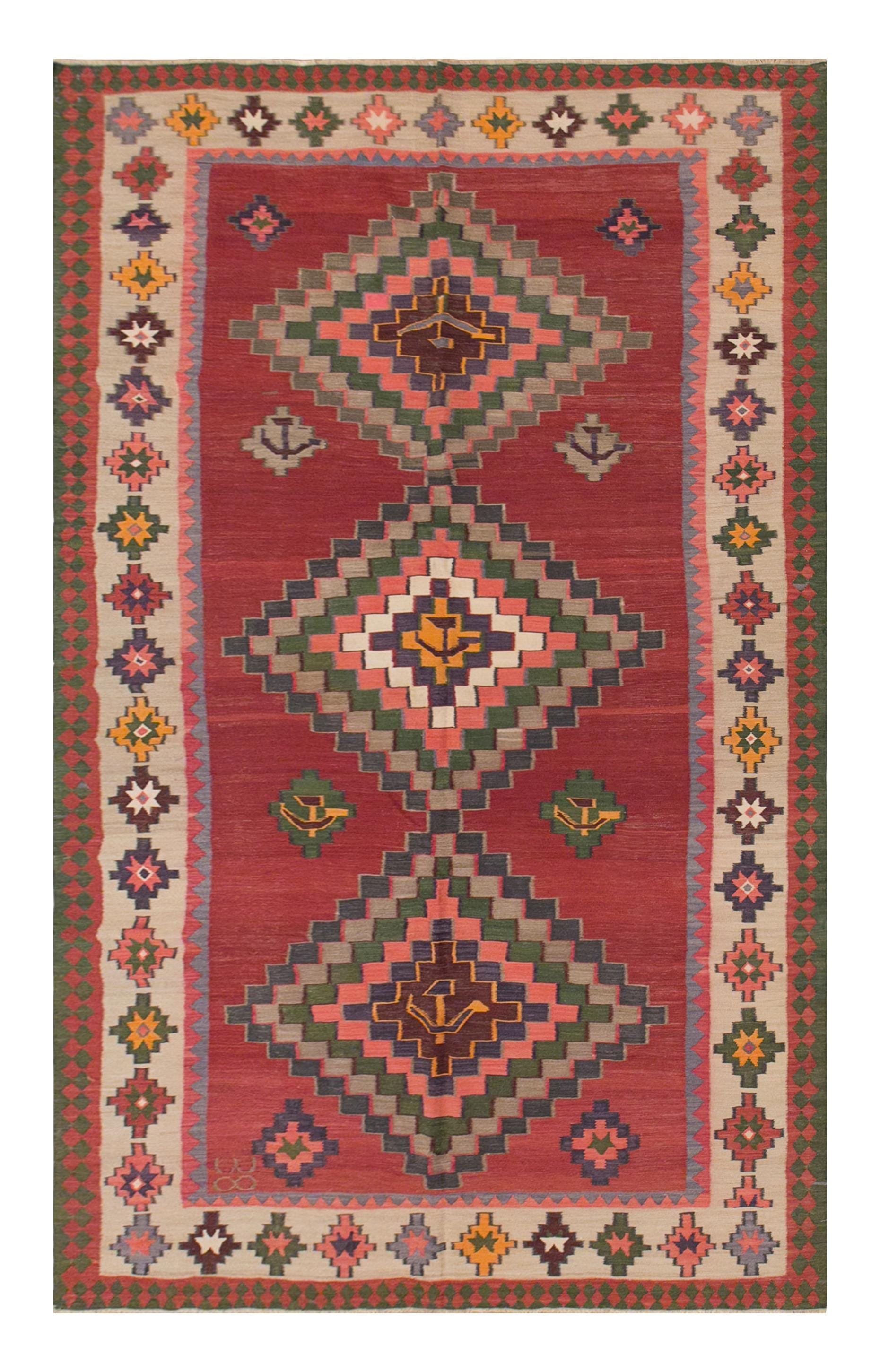 ヴィンテージ コーカサス キリム、177 x 315 cm、6 x 10'4 フィート