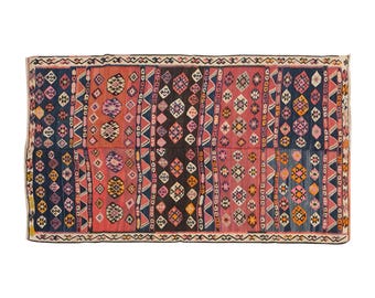 ヴィンテージ クルド キリム ラグ、手紡ぎウール、天然染料 (5x8'8 ft