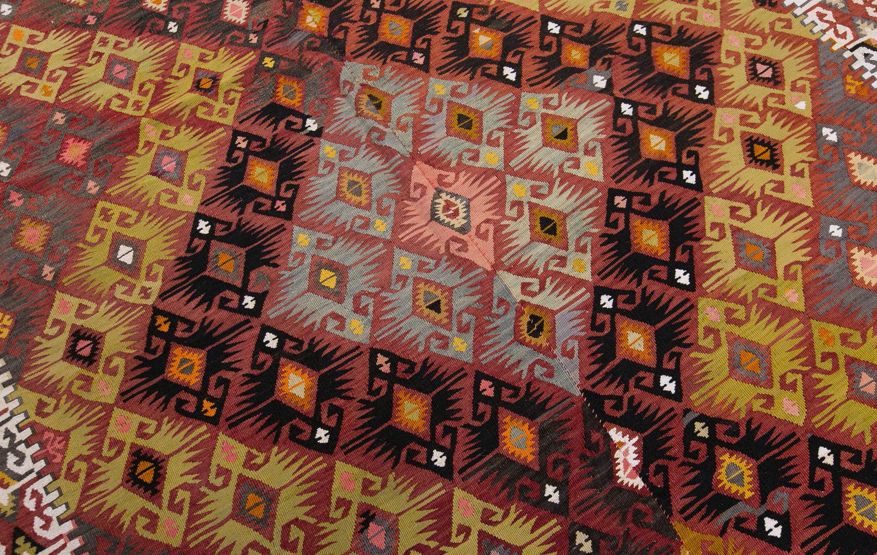 Vintage Adana Kilim Rug, Handwoven Wool, Anatolian Tribal Design