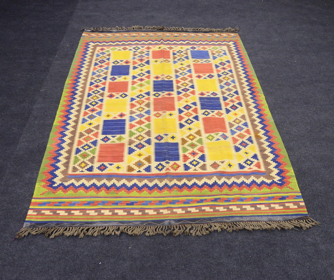 Pictorial Kilim Rug,8.2x5.9 Ft, Turkish Kilim Rug, Modern Kilim Rug