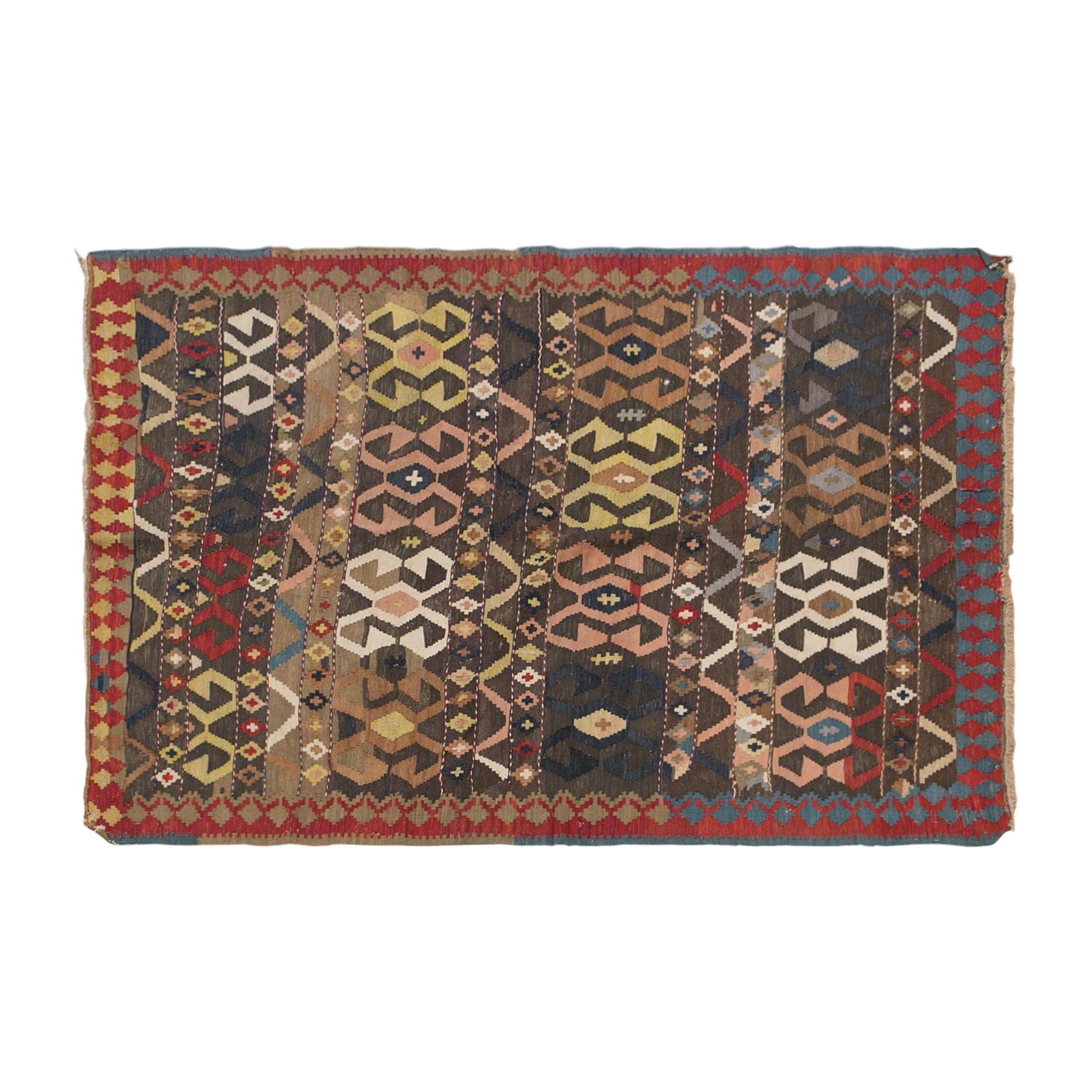 アンティークコーカサス キリム キリム、コーカサス地方のキリム、古い装飾キリム、3.97
