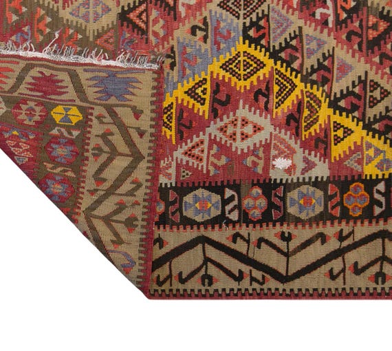 Vintage Kars Kilim, 7x12 Oversized Kilim, 70-80 Years Old