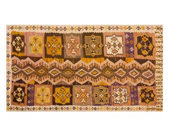 Vintage Turkish Kilim, Medallion Zigzag Design, Handwoven Wool Rug (6 x 11.3 ft)